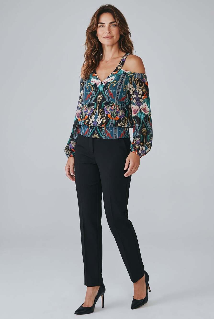 bebe Cold Shoulder Floral Blouse Size S Multicolored